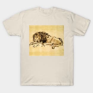 THE CAPE LION LYING DOWN, by Rembrandt in Sepia,Brown T-Shirt